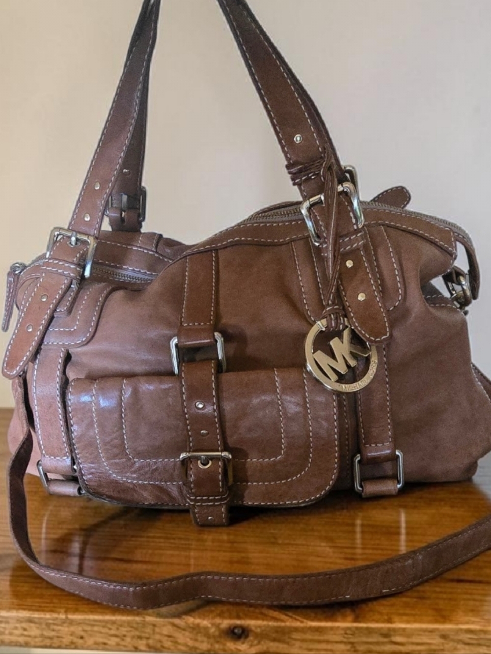 Michael Kors Buckle Tan Leather Satchel Crossbody Strap
